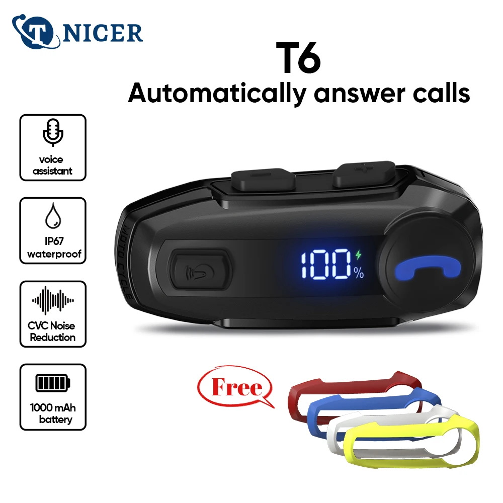 

TNICER T6 Bluetooth Motorcycle Helmet Headset BT5.2 Wireless Riding Headphone Anti-interference Motor Bike Handsfree Skiing Earp