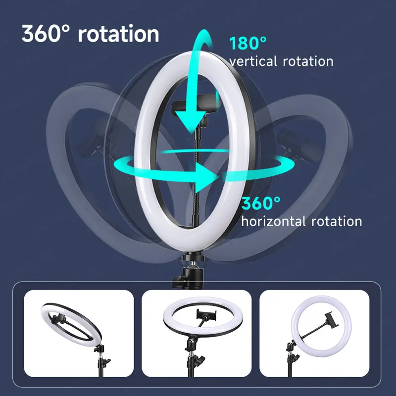 ضوء حلقة سيلفي 26 سم RGB ملء LED مع حامل جهاز تحكم عن بعد للهواتف الذكية والفيديو المحمول والإضاءة الفوتوغرافية المباشرة