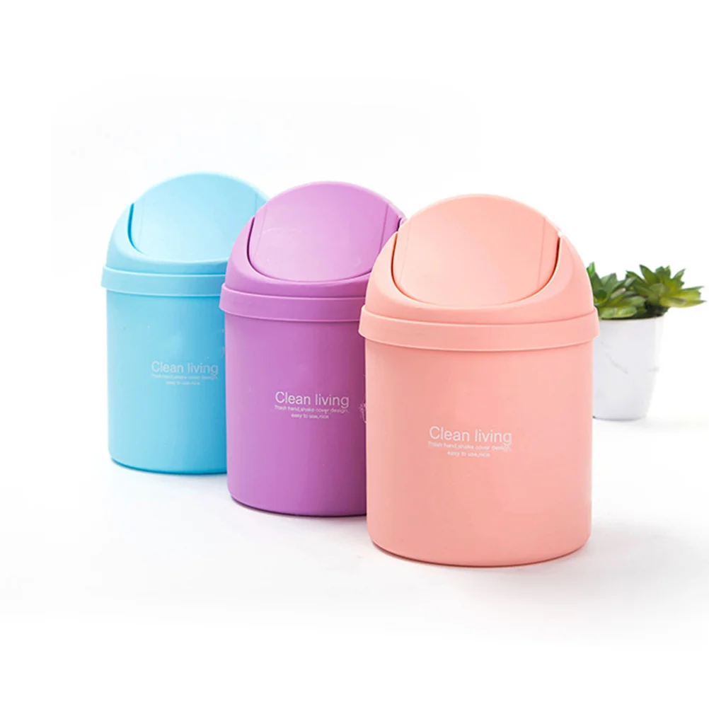 

4Pcs Mini Desktop Waste Container Covered Design Handy Trash Can for Car Office Home Small Rubbish Storage Box