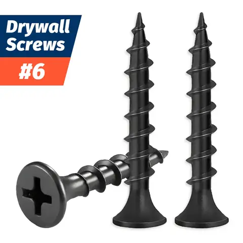 50pcs #6 High Hardness Drywall Screws Coarse Thread Phillips Drive Bugle Head Black Wood Screws for DIY Home Repair Industrial