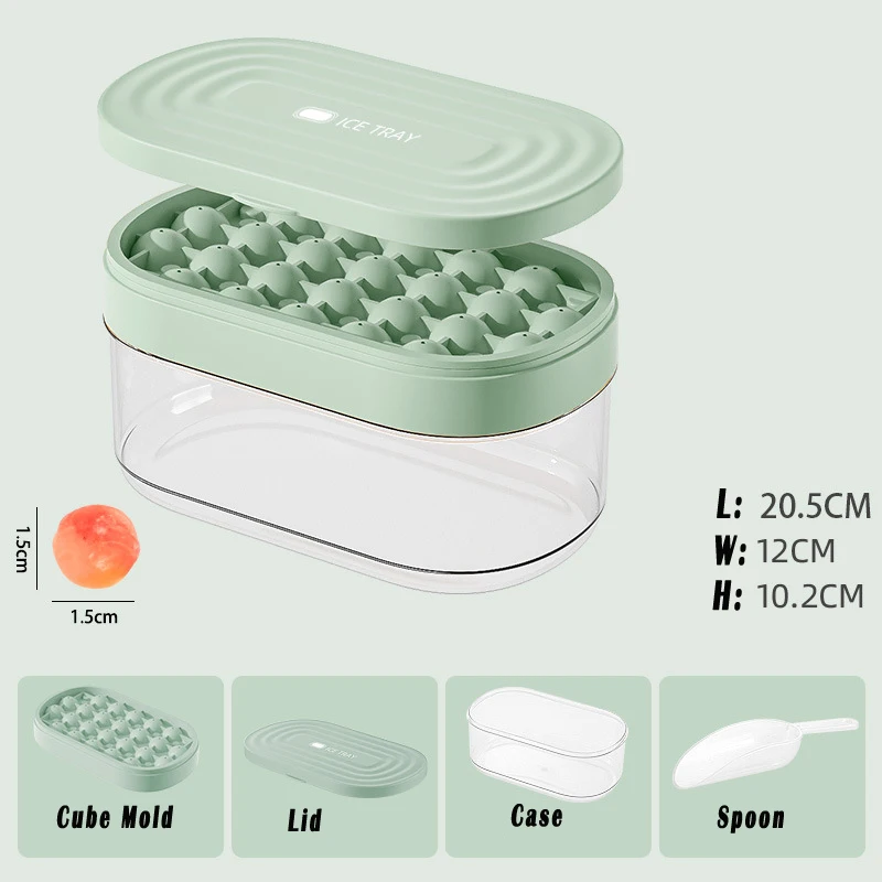 1sets Ice Cube Tray With Case, Lid and Spoon, BPA Free,Silicone Sphere Whiskey 1.5cm Ball Ice Cube Mold