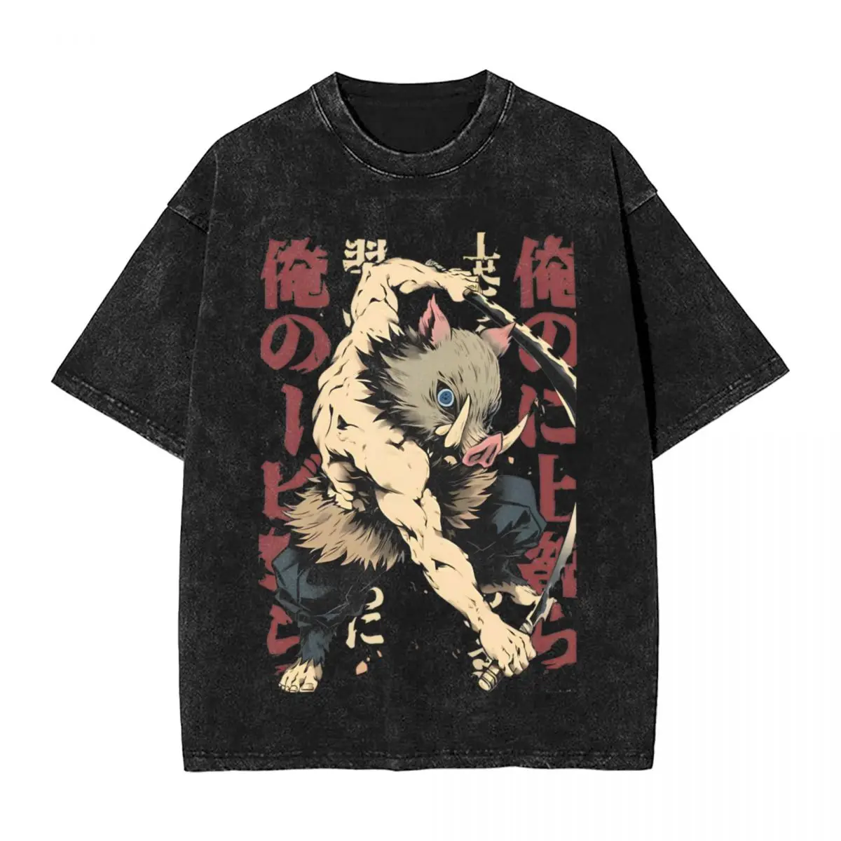 Inosuke T Shirts Hip Hop Washed 100% Cotton Harajuku T-Shirt Anime Demon Slayer Cool Men Women Tops Streetwear Printed Tee Shirt