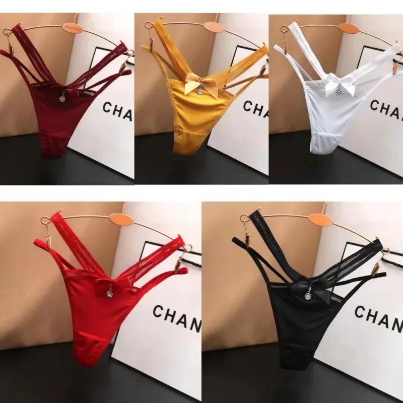 

Sexy Ice Silk Seamless Low-waist Thong Women's Hot Underwear Panties Japanese Transparent Hollow Cotton Lingerie