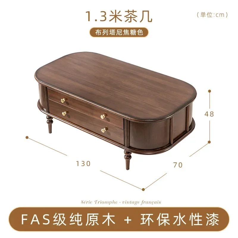 X French Style Retro Coffee Table Solid Wood Pure Log Walnut Oval Coffee Table
