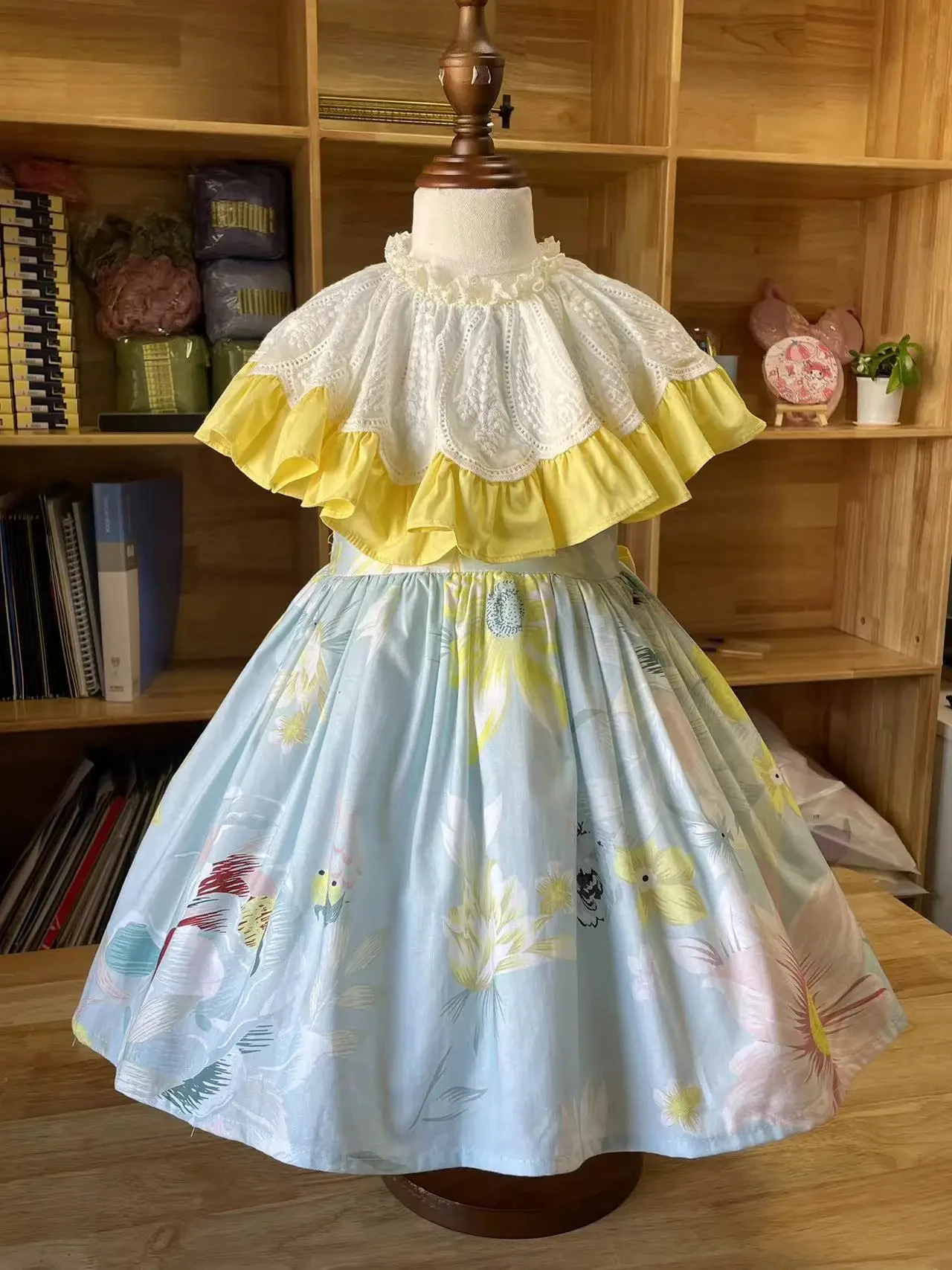 

Baby Girl Summer Rose Floral Blue Turkish Vintage Lolita Princess Ball Gown Dress for Birthday Holiday Usual Photography B196