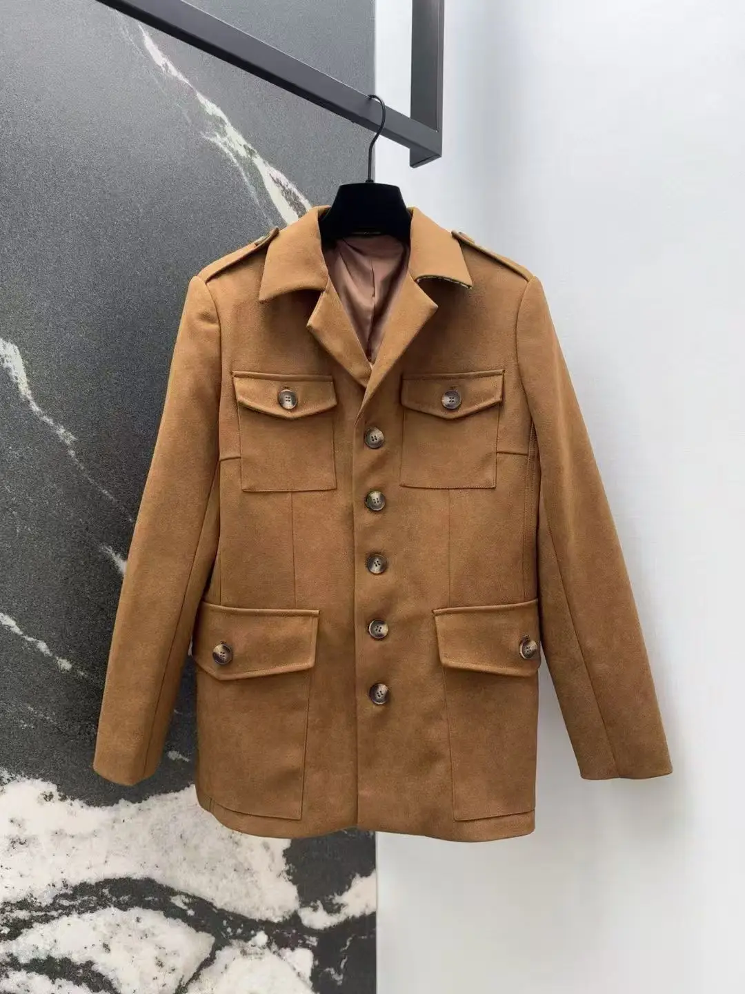 

New autumn and winter workwear style hunting jacket brown classic Maillard color suede fabric jacket women's clothing