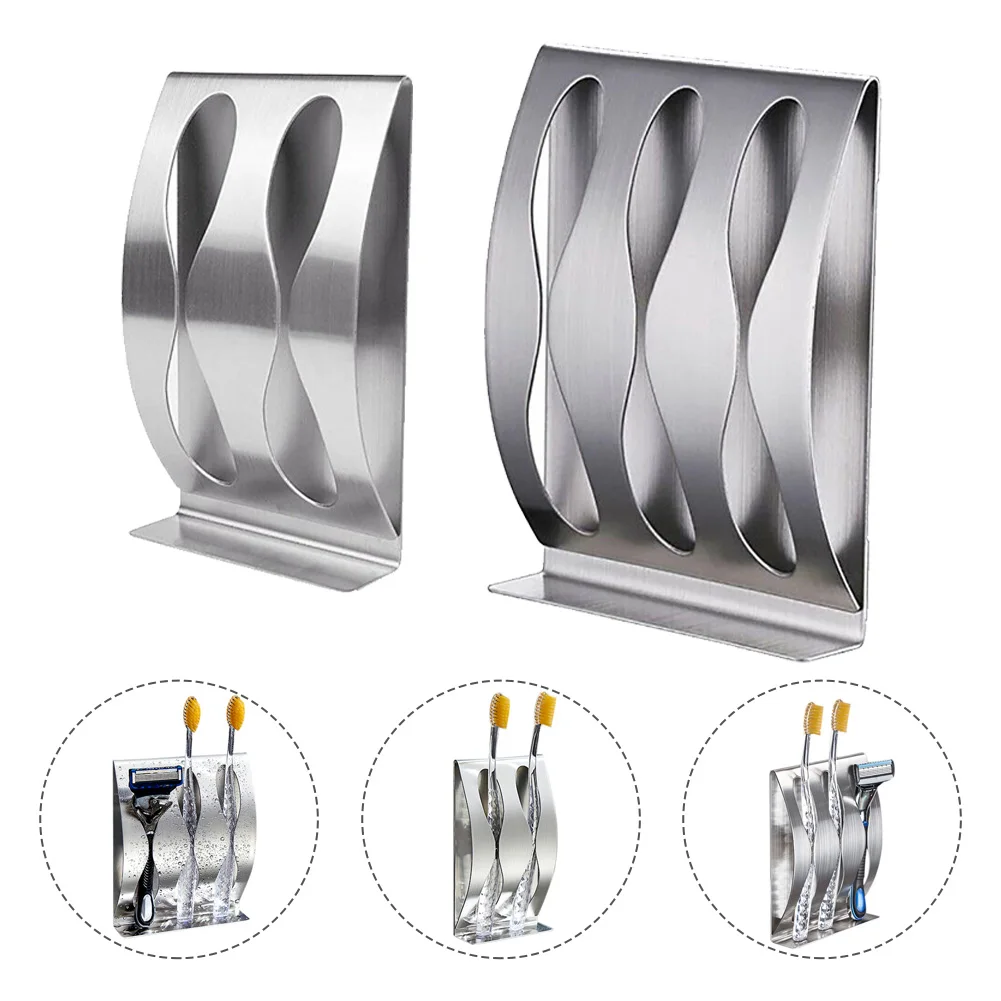 Box Holder Wall Toothbrush Holder Bathroom Self-adhesive Silver Wall Mounted No Drilling Two/ Three Hole Holder