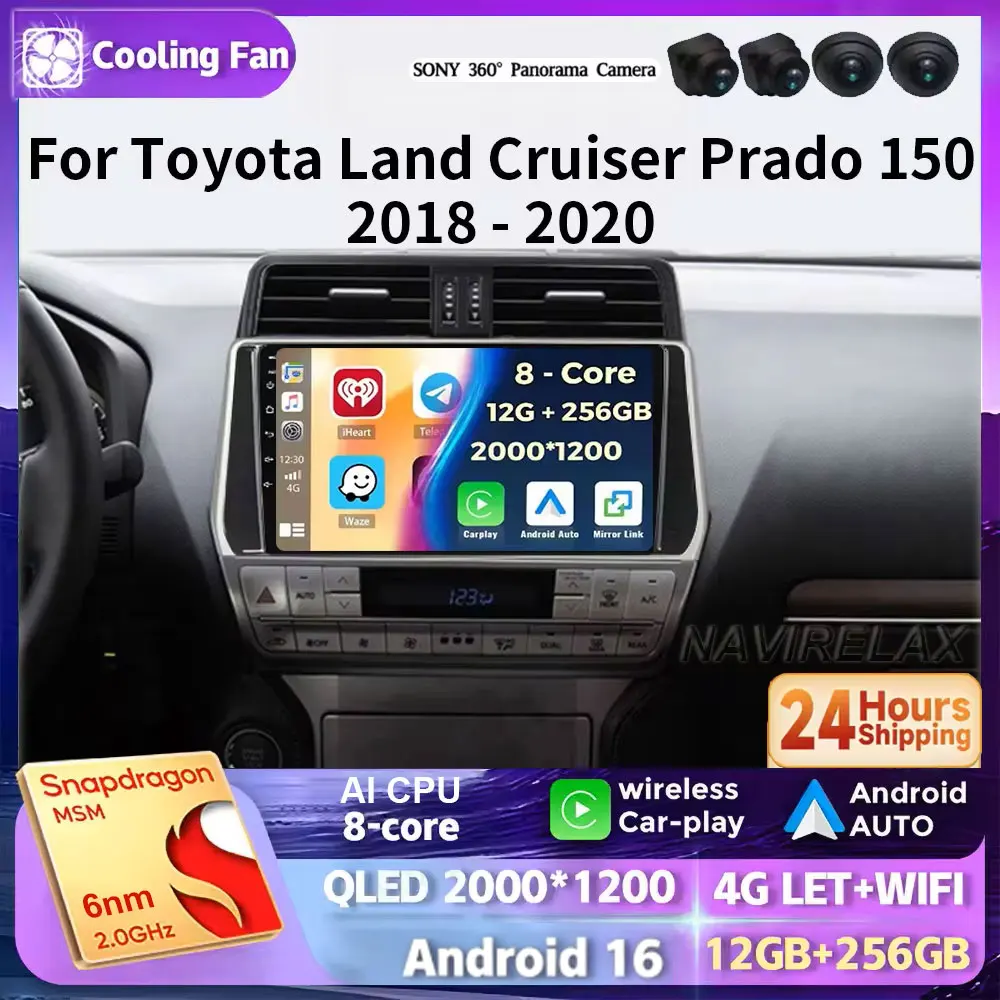 Android 16 For Toyota Land Cruiser Prado 150 2018 - 2020 Carplay Auto GPS Car Radio Navigation Multimedia Video Player Stereo BT