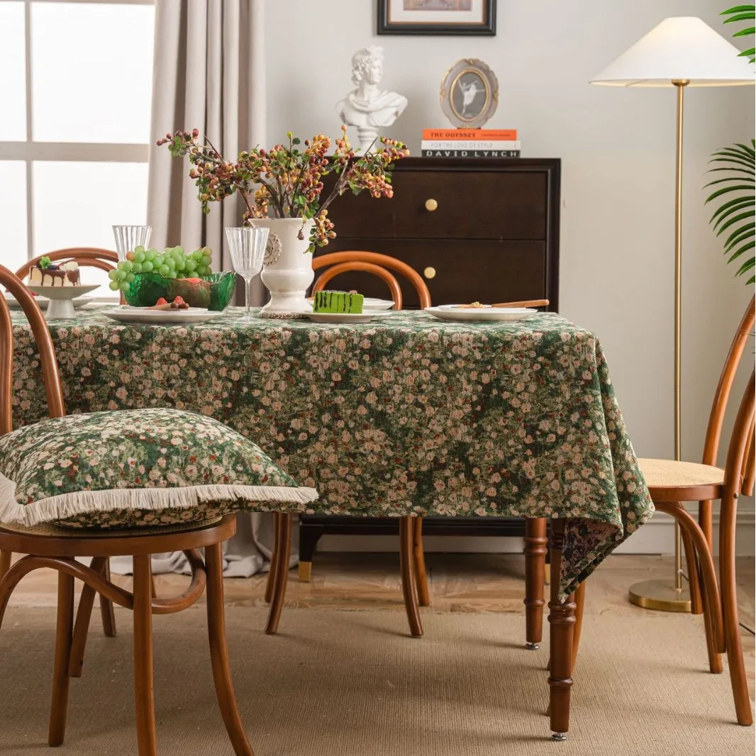 Table Cloth Vintage Tablecloth Hand-painted Jacquard Flower Thickened Table Cover Cloth Table Cushion Tablecloth