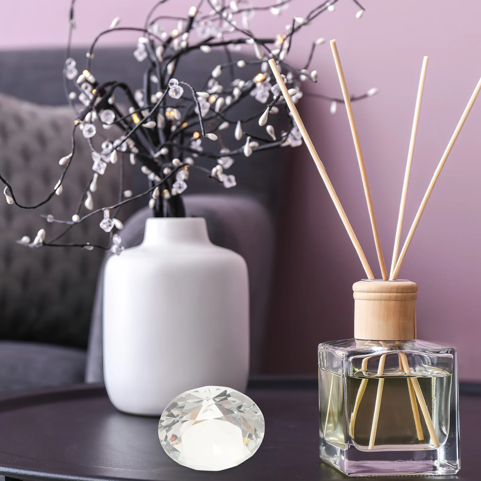 

2Pcs Green Diamond Artificial Crystal Decor Shining Decoration Wedding Home Party Faux Diamond Romantic Atmosphere Accent