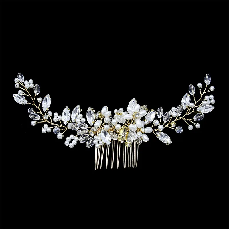 Floralbride Handmade Alloy Crystal Rhinestones Pearls Flower Leaf Bridal Hair comb Wedding Headpieces Women Hair Jewelry