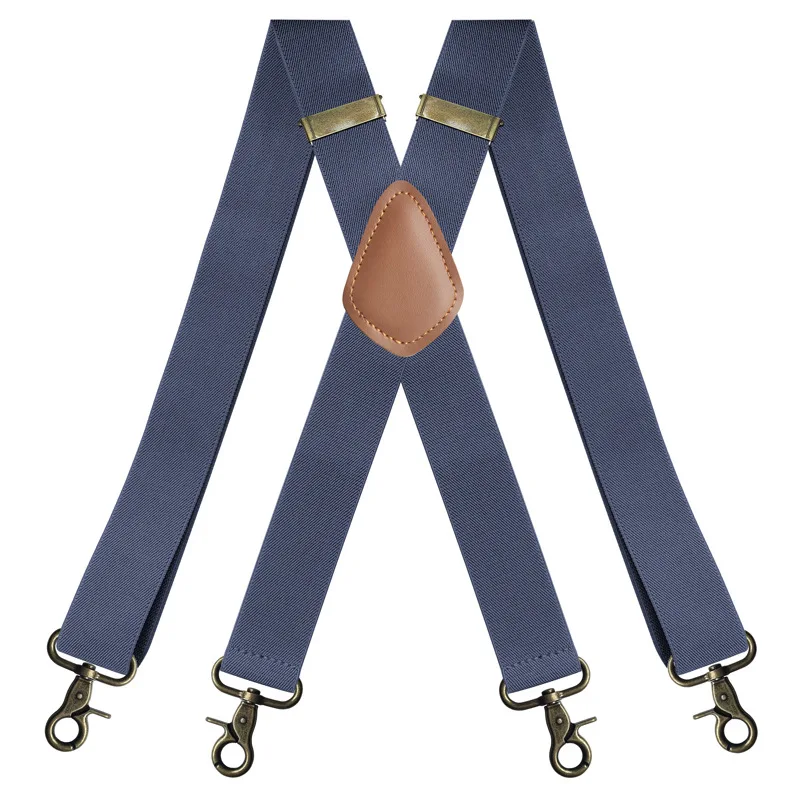 Vintage Suspenders for Men Work Heavy Duty Big Tall 3.5cm Wide X-Shape 4 Bronze Snap Hooks Adjustable Elastic Trouser Braces