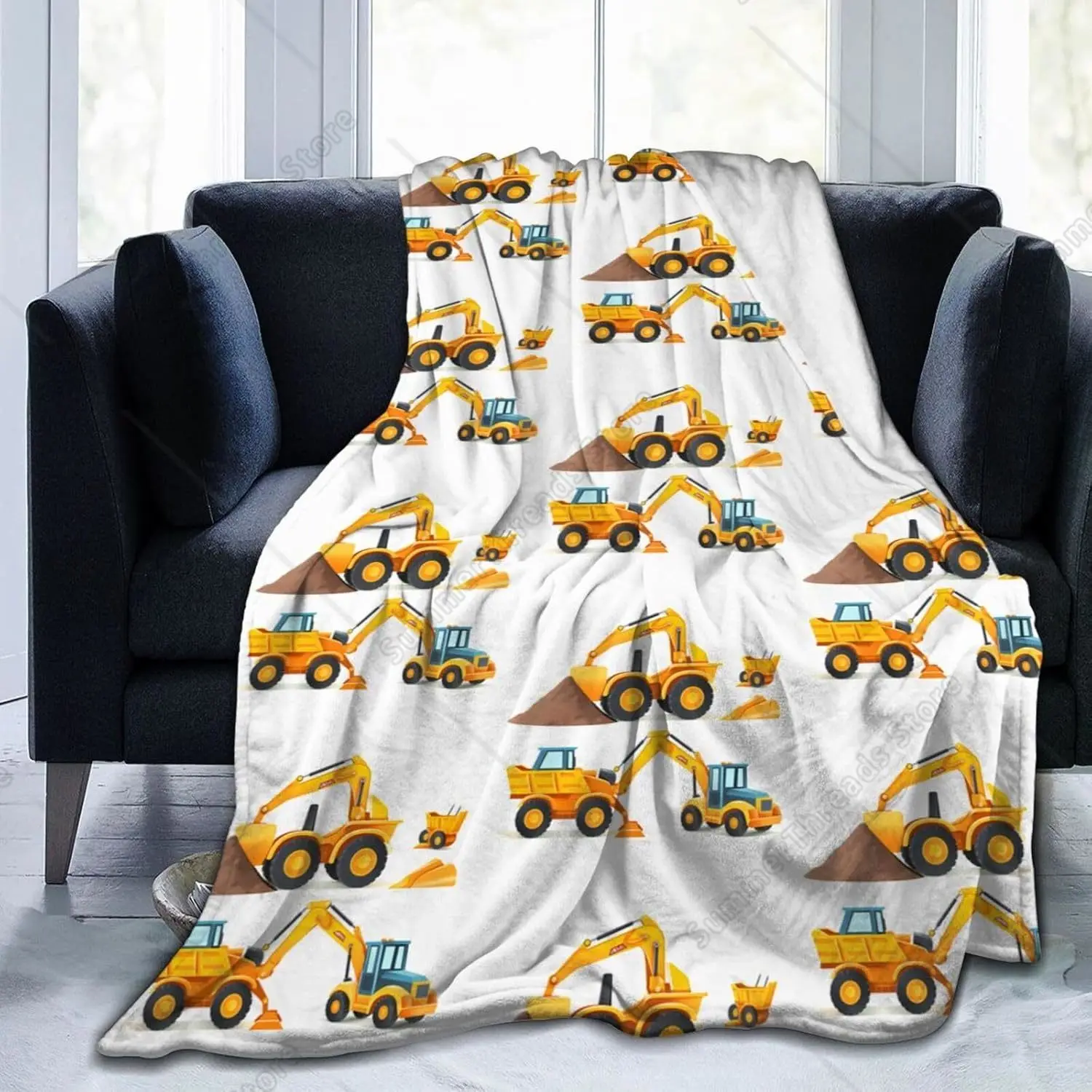 Toy Cartoon Machinery Excavator Truck Throw Blanket Plush Microfiber Flannel Fleece Blanket 60