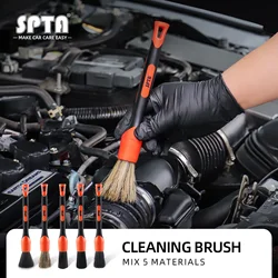 SPTA 5Pcs/Set Orange Black Mix Hair Car Detailing Brush For Dashboard Air Outlet Wheel Auto Interior & Exterior Cleaning