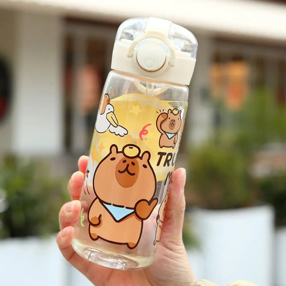 

Cute Cartoon Capybara Straw Water Bottles 400ML Transparent Children's Water Cup Portable Leak-Proof Drink Cup Home Office