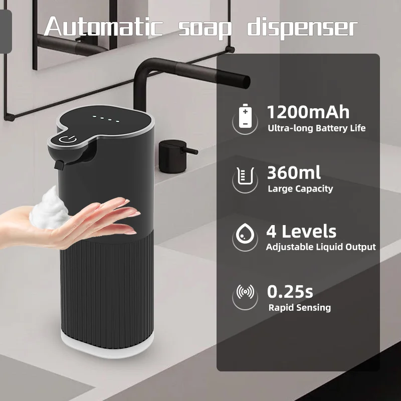 360ML Capacity Light Display 4-Levels Adjustable Foam/Liquid Control Intelligent Automatic Sense Soap Dispenser Hand Wash Bottle