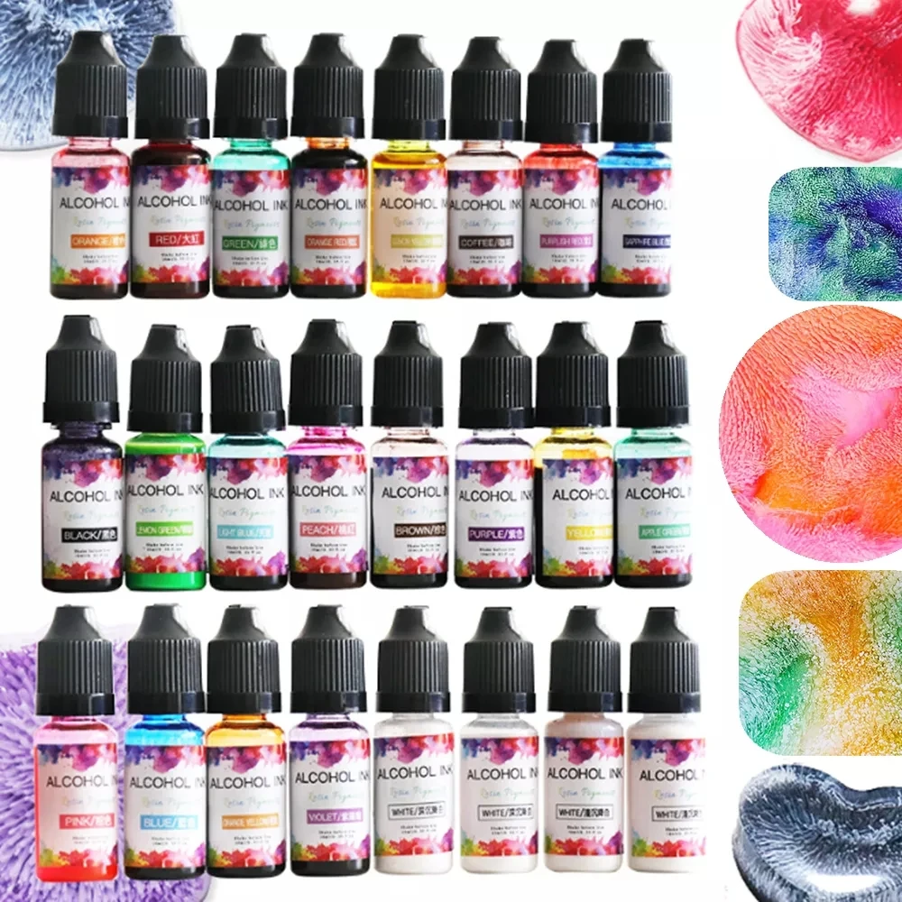 

24 Colors 10ml Alcohol Ink Art Epoxy Resin Diffusion Pigment Kit Liquid Colorant Dye Ink for UV Epoxy Resin DIY Jewelry Making