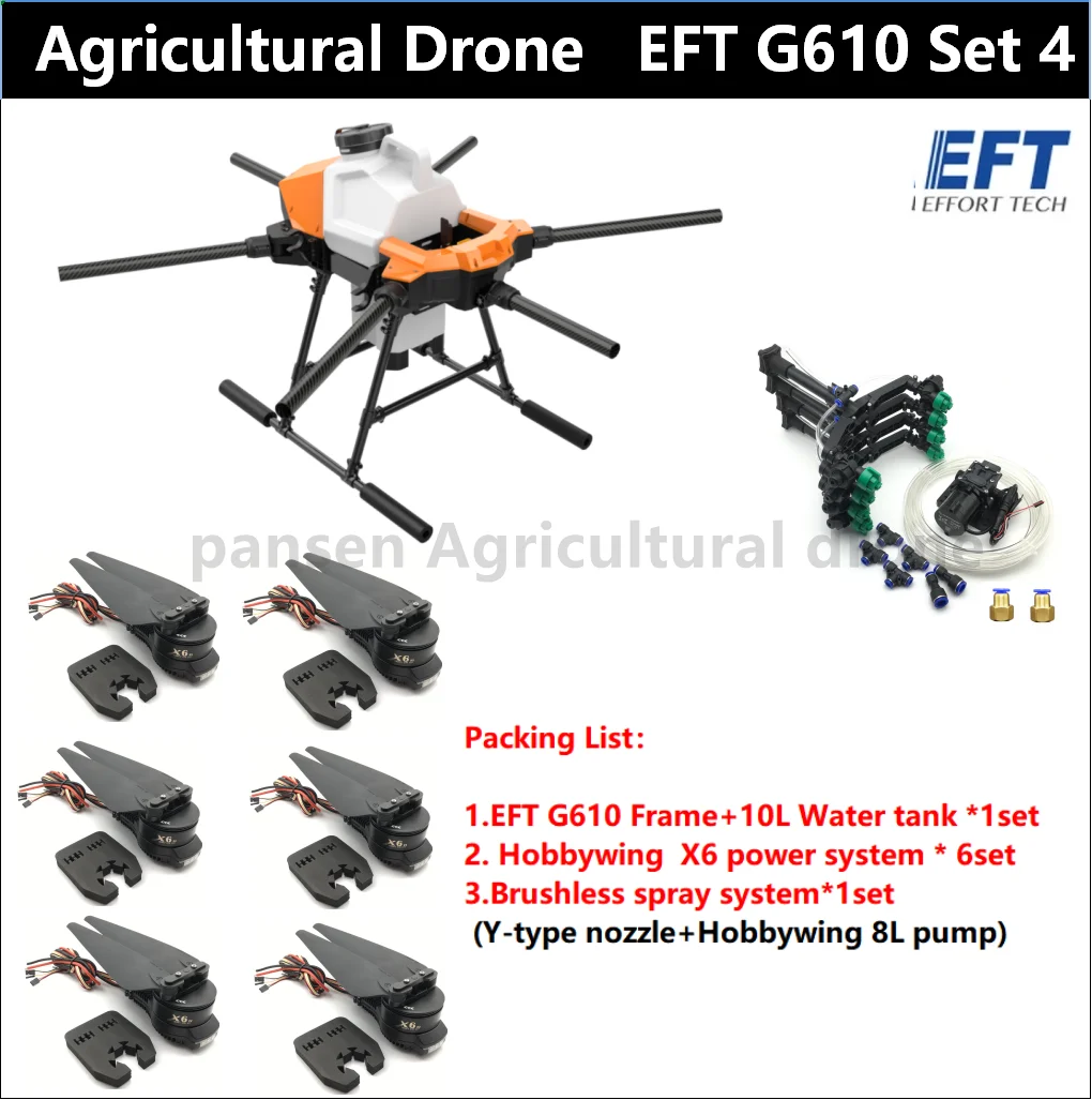 Agriculture drone eft G610  6 axis aircraft 10L 10KG agricultural sprayer nozzle foldable propeller Hobbywing motor X6