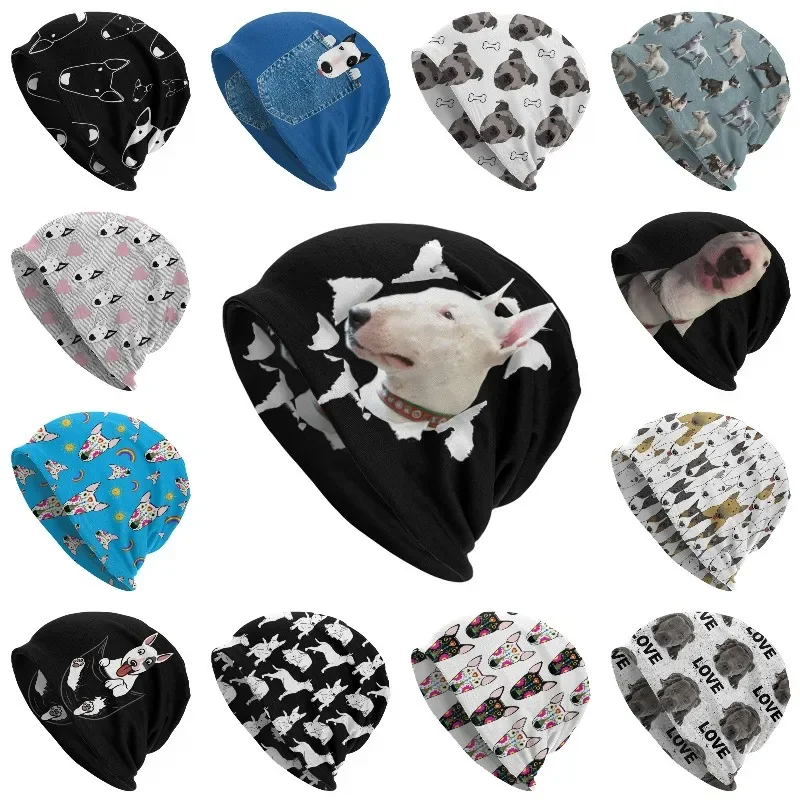 Funny Bull Terrier Dog Skullies Beanies Caps Unisex Winter Warm Knitted Hat Hip Hop Adult Animal Bonnet Hats Outdoor Ski Cap