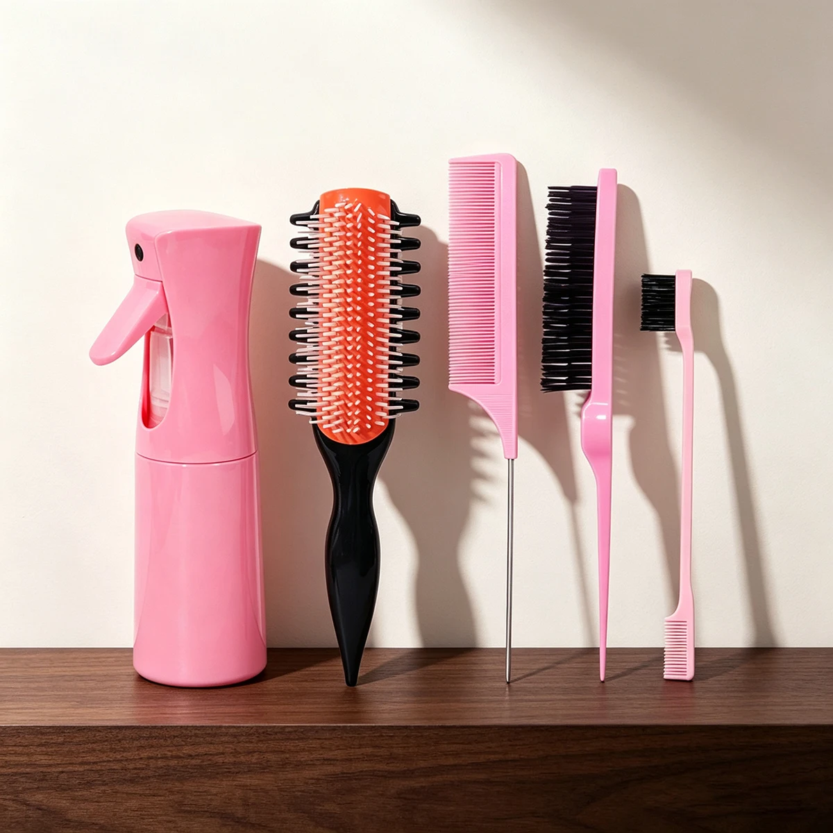 5-piece modeling tool set, 200ml spray bottle, 9-row nylon hair combs, modeling and combing combs, Special for real hair wigs