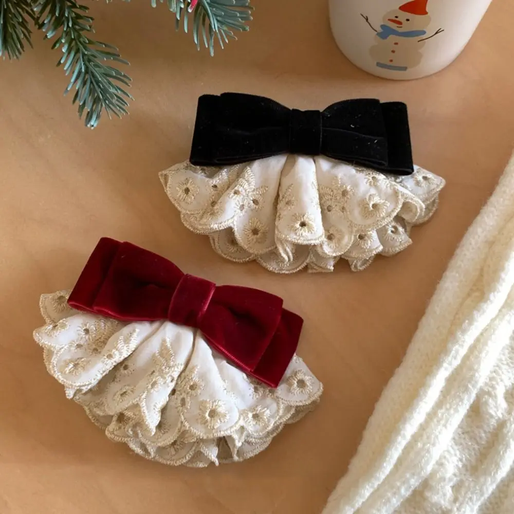 

Sweet Cloth Red Velvet Bow Hair Clip Wine Red Hair Clips Bowknot Spring Clip Vintage Style Korean Style Lace Bow Hairpin Women