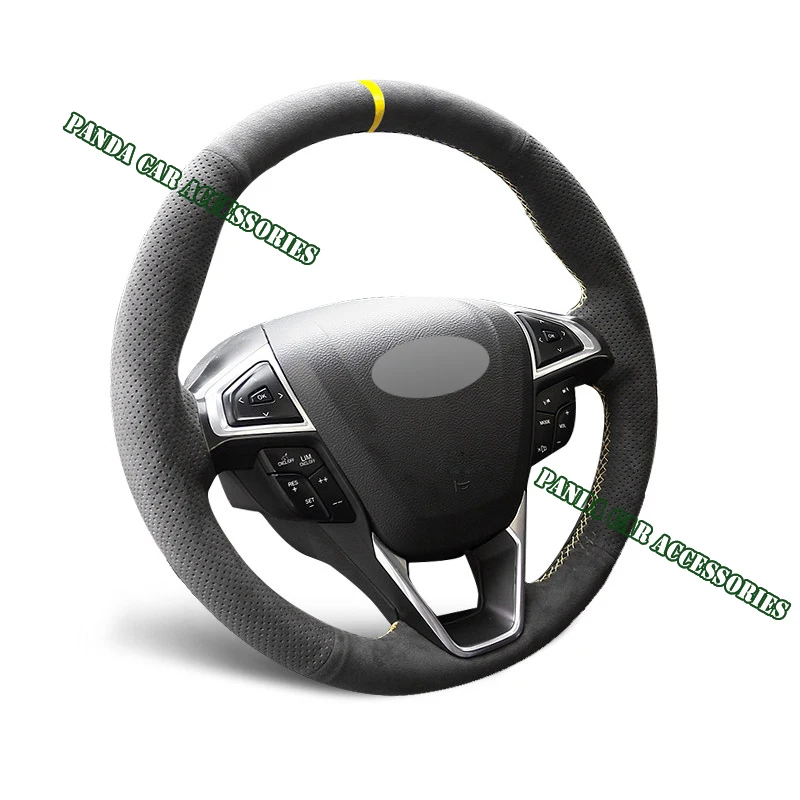Genuine Leather Red Thread Steering Wheel Cover Wrap for Alcantera Car Accessories Specifically for Ford EDGE GALAXY S-MAX