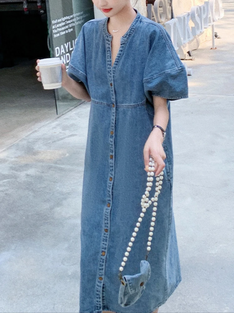 Summer Dress Women 2023 Denim Blue Dress Vintage Female Fashion Korean Casual Clothes Clothing