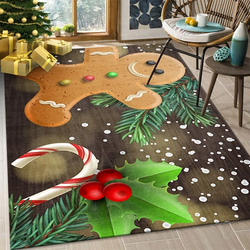 Premium Flannel Christmas Print Non-Slip Rug Soft Washable All-Over Living Room Carpet Holiday Door Mat Festive Home Floor Decor