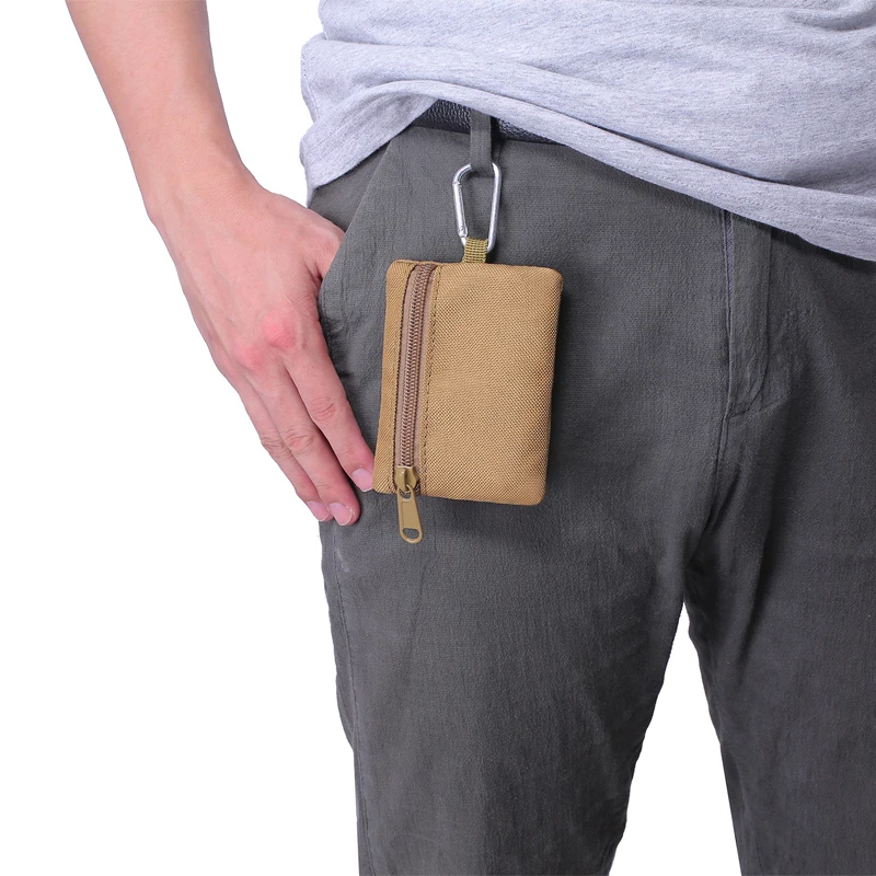 Outdoor Small Waist Pouch Key Wallet Mini Portable Key Card Case Travel Zipper Belt Bag Tactical Purse Coin Purse With Carabiner