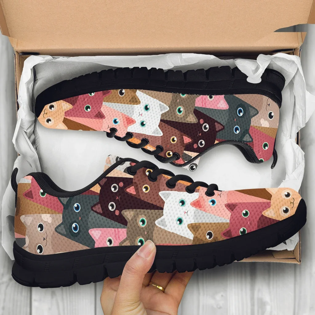 Cute Cartoon Funny Cat Pattern Women Flat Shoes Comfortable Soft Ladies Sneaker Femme Footwear Walk Shoes Zapatos