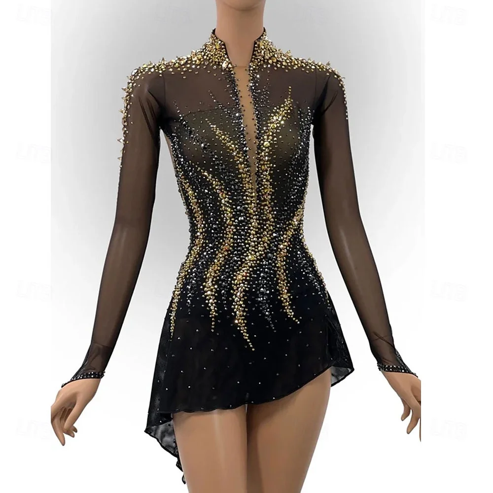 

Figure Skating Dress Women's Black Red Patchwork Open Back Mesh High Elasticity Training Competition Skating Wear Classic