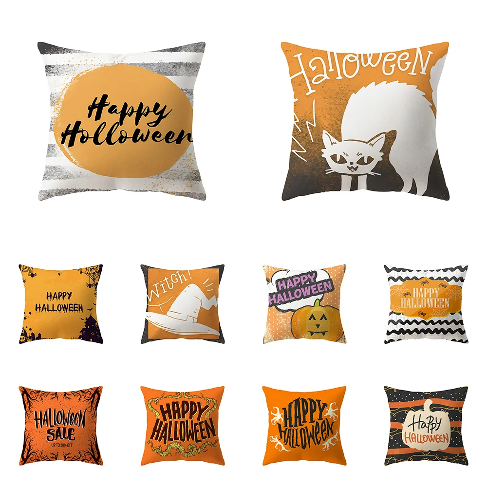 

Halloween Theme Witch Pumpkin Print Pattern Cushion Cover Home Living Room Sofa Decoration Square Polyester Pillow