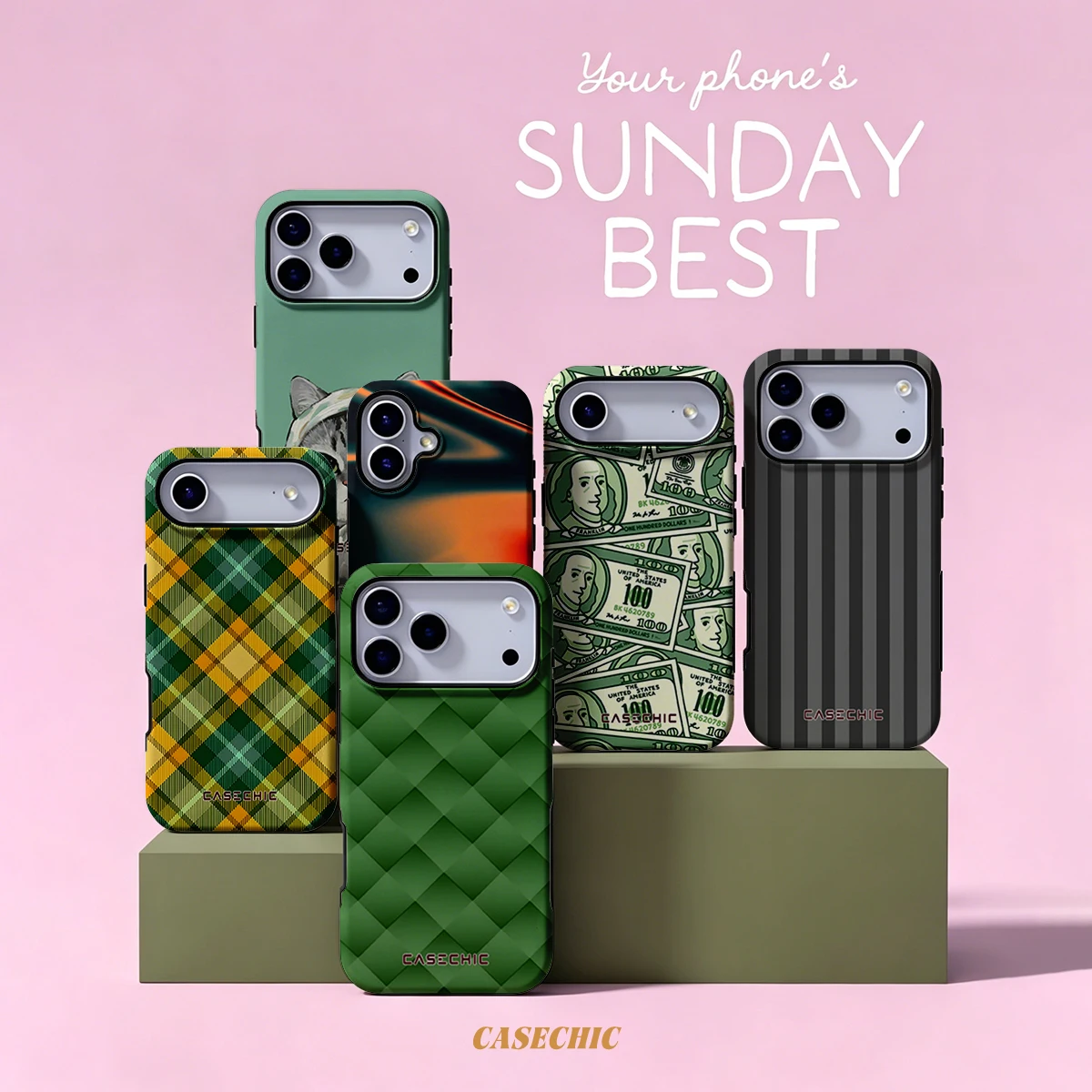 Green Woven Checkerboard For Samsung Galaxy S26 Ultra A56 Exquisitely Pattern Double Protective Phone Cover Cases CaseChic