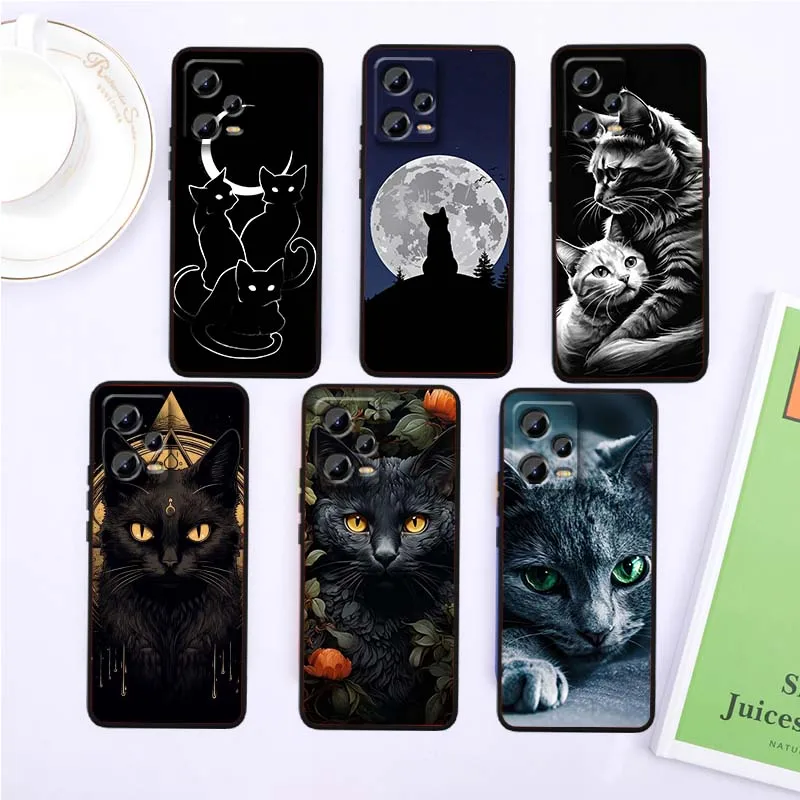 Dark Anime Cat Art Voor Xiaomi Redmi Note 15 14 13 12 12 S 11E 11 11 S Pro Plus 4G 5G Zwart Zachte TPU Cover
