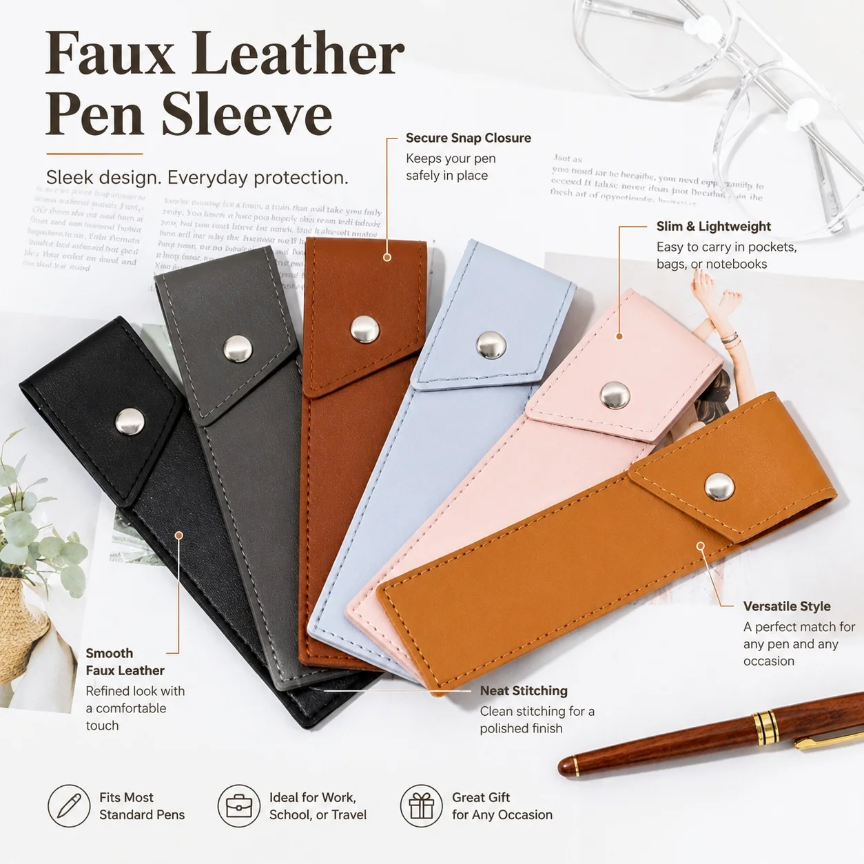 10/20pcs macaroon solid color snap artificial leather pen case, portable pen case, suitable for class records