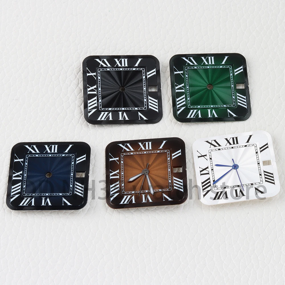 Square 27mm NH35 Watch Dial Roman Dial Blue/Black Hands for Seiko NH35 NH36 NH38 Movement Santos Watch Case Replacement Parts