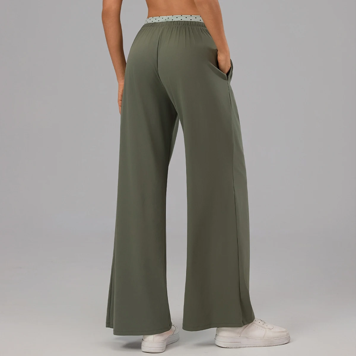 Hearuisavy High Waist Straight Pants Women Polka Dot Drawstring Loose Sports Yoga Trousers With Pockets Gym Fitness Lounge Wear