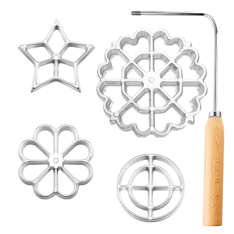 5 Pcs Bunuelos Mold Set With Handle Cookie Cutters Aluminum Alloy Waffle Mold Set With 4 Interchangeable Heads Durable