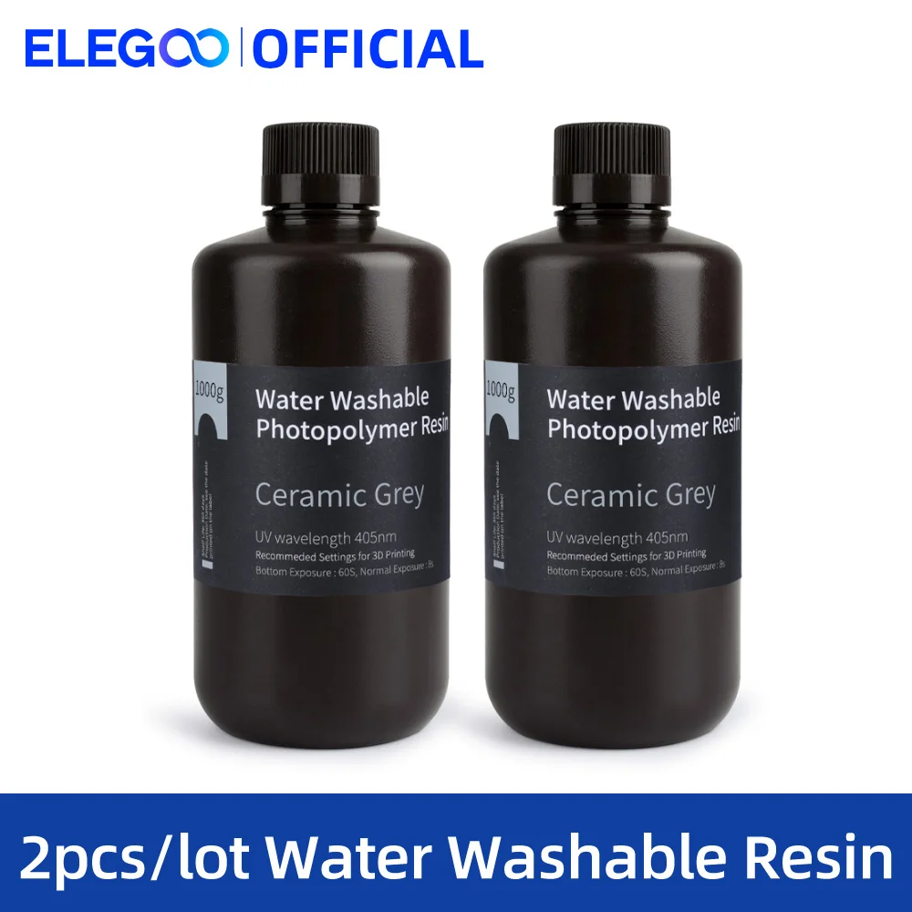 ELEGOO 2pcs 1000g Water Washable 3D Printer Resin Set LCD UV-Curing Resin 405nm Photopolymer Resin for LCD 3D Printing 2 Bottles