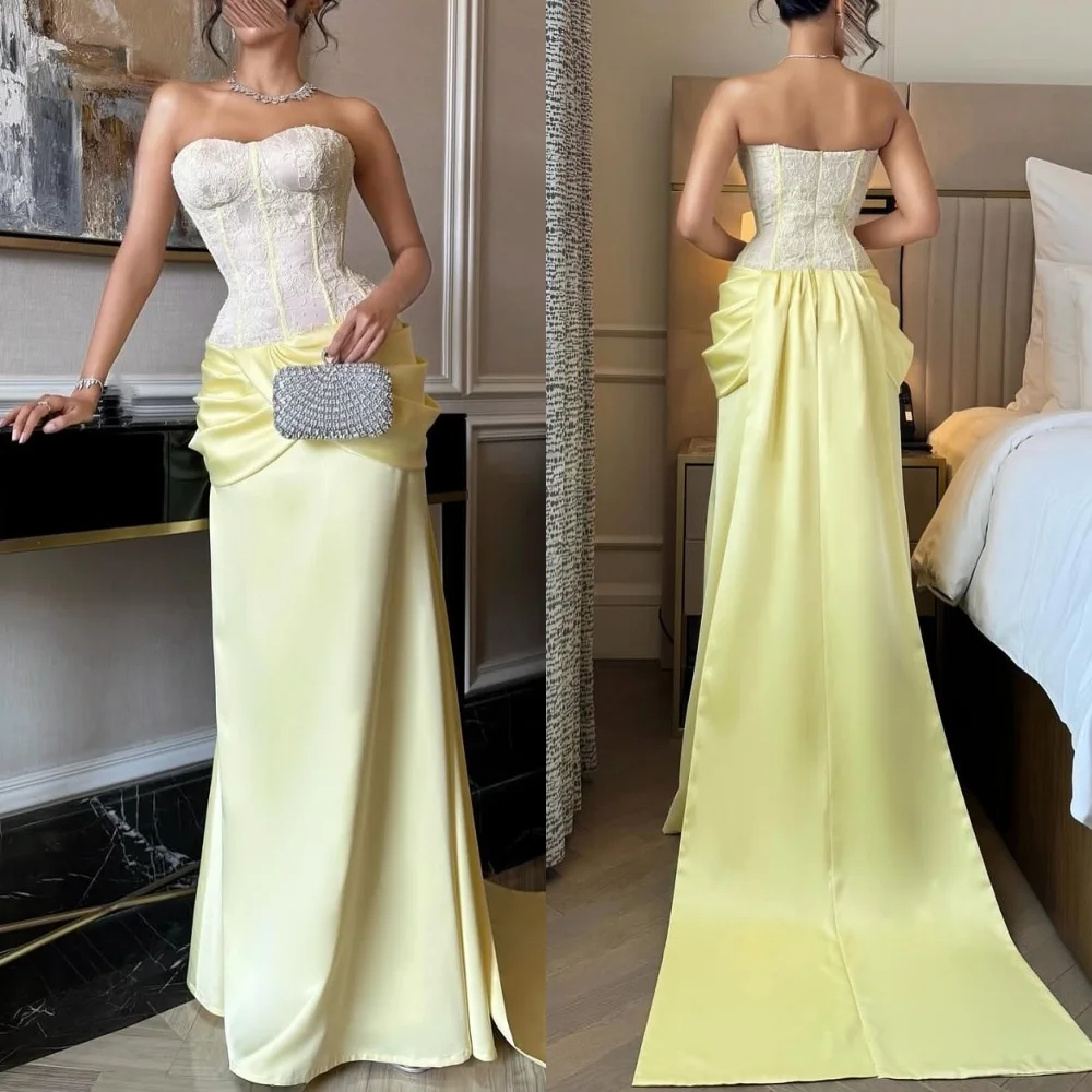 

Customized High Quality Matching Jersey Pleat Ruched Mermaid Strapless Long Dresses Bespoke Occasion Dresses Fashion Exquisite