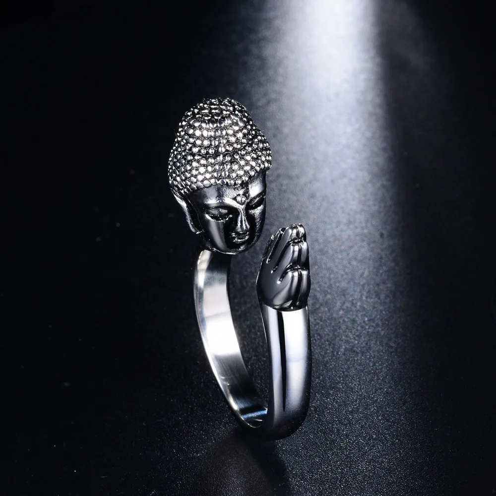 Retro Buddha Praying Hands Ring For Men Punk Gothic Rock Hiphop Open Ring Culture Accessories Handmade Jewelry Unisex Bless Gift