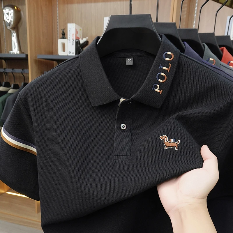 Designer brand 100% cotton short sleeve polo shirt high-end cute puppy letter embroidery men's new summer casual fashion T-shirt