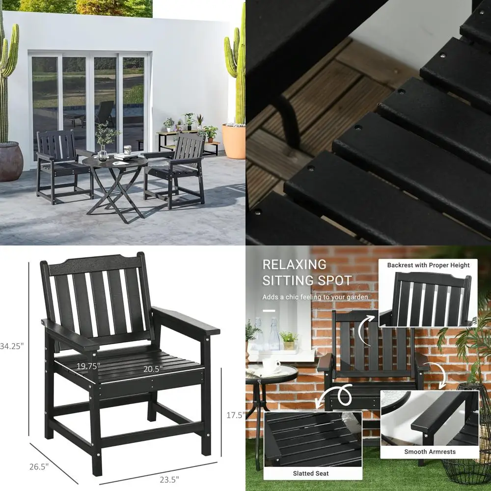 

All-Weather Patio Chairs Set o 2, HDPE Patio Dining Chair Set, Heavy Duty Wood-Like Outdoor urniture or Garden, Backyard, Deck,