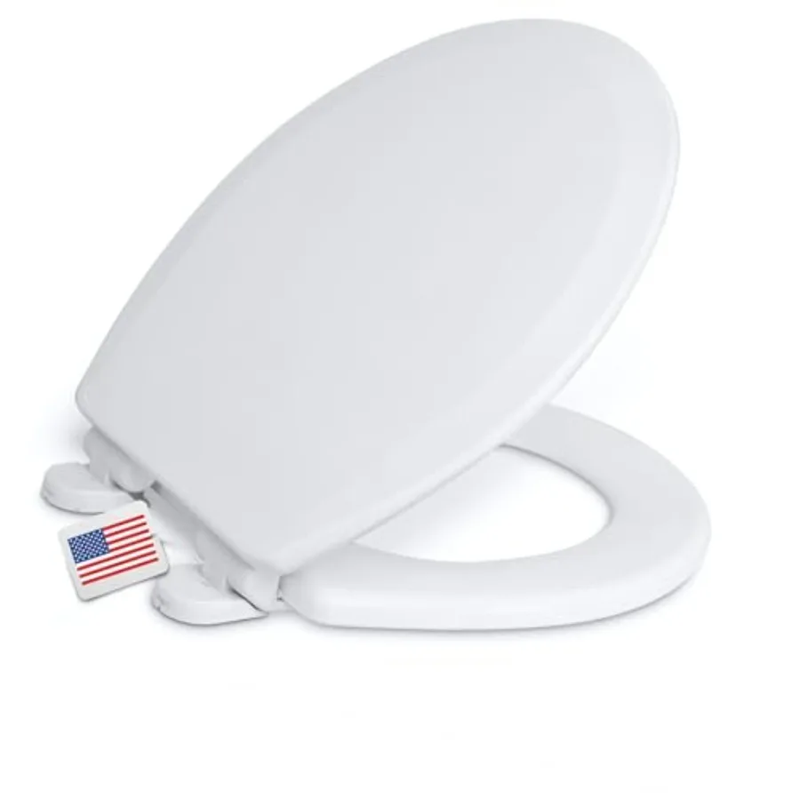 

Heavy-duty round toilet seat with wood core and plastic scratch-resistant finish designed for high-traffic residential and comm