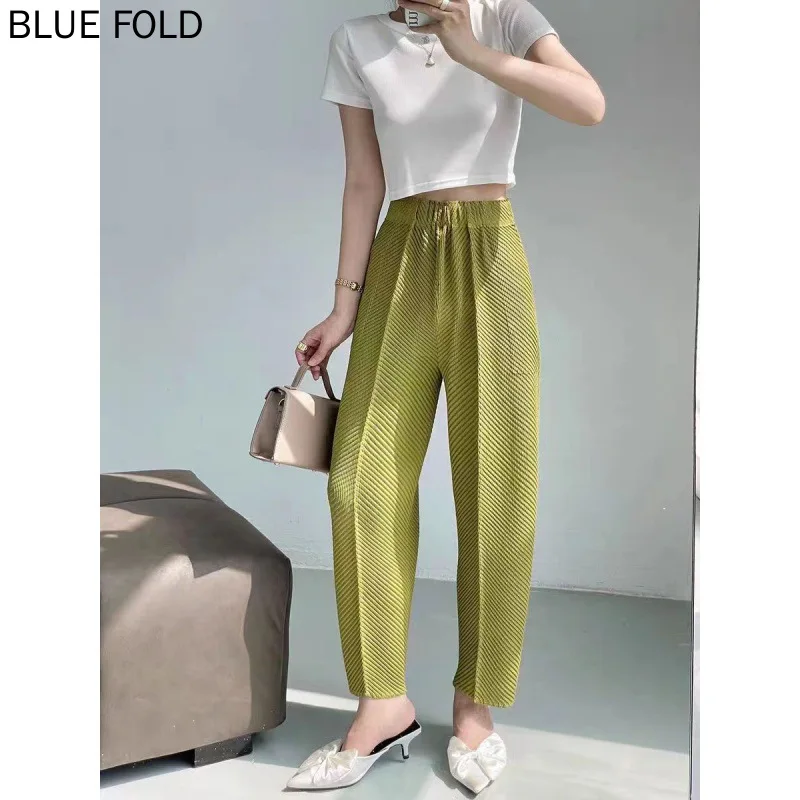 

Miyake Main Line Fish Scale Series Textured Casual Straight Pants Fashionable Harem Pants PLEATS Trousers Women Clothing