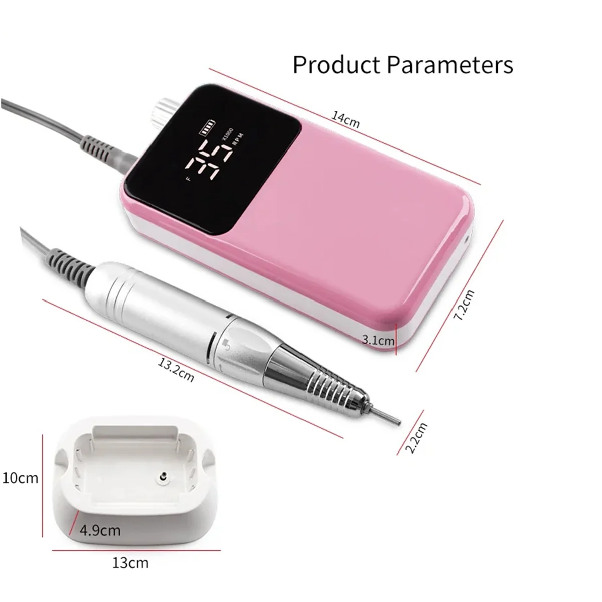 N18R 직사각형 탁상용 무선 네일 드릴 머신 35000RPM 충전식 무선 매니큐어 전기 네일 그라인더 EU 플러그