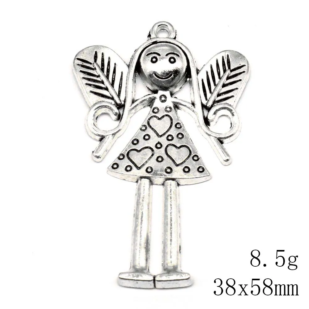 Girl Angel Pendants Woman Pendant Crafts Accessories Handmade Jewerly 38x58mm 2pcs Antique Silver Color