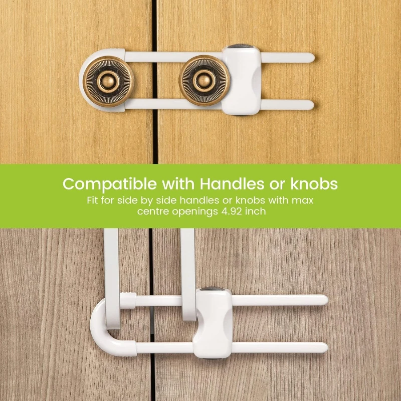 U-förmige, babysichere Schrankschlösser, verstellbare Kindersicherung, kindersicherer Riegel für Knauf, Griff am Küchentür, Schrank, Schrank – Detail 5