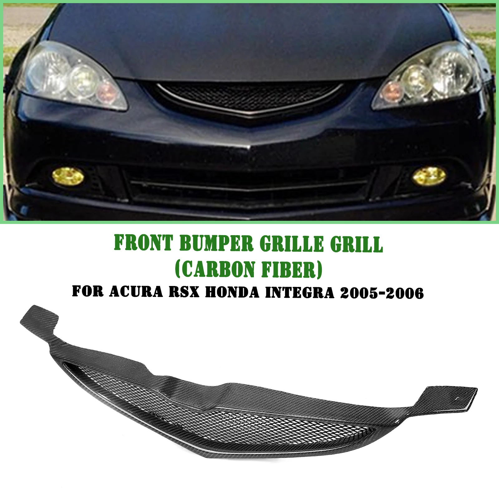 

Pop For Acura RSX Honda Integra 2005-2006 Front Grille Racing Grill Carbon Fiber/Fiberglass Upper Bumper Hood Mesh Radiator Grid