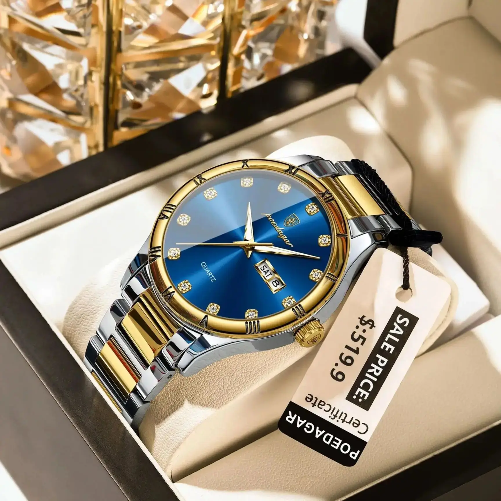 POEDAGAR นาฬิกาสุดหรูสําหรับชายวันที่สัปดาห์กันน้ํา Luminous Man นาฬิกาข้อมือควอตซ์สแตนเลสนาฬิกาผู้ชายกีฬา Reloj